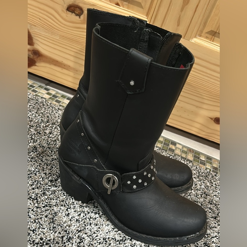 Harley-Davidson Black Studded Leather Moto Boots